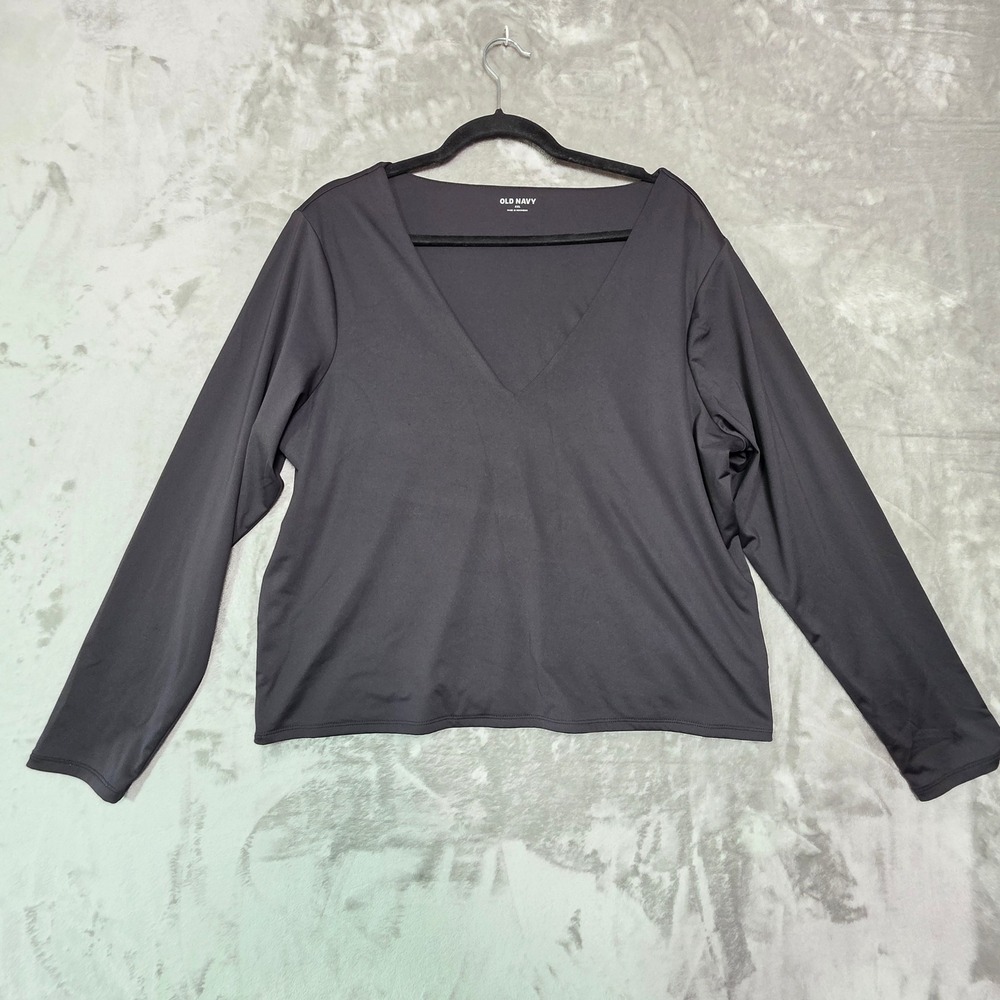 Old Navy Womens XXL Black V-Neck Long Sleeve Stretch Top RN 54023